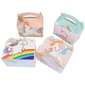 Set aus vier süßen 4-in-1 Einhorn-Geschenkboxen mit Regenbogenmotiven und Tragegriff - Einhorn Mischstile