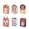 Lot de 6 sacs cadeaux animaux mignons avec poignées blanches et motifs de lion et tigre - Ensemble Mixte de 6 Animaux de Dessin Animé