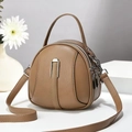 Brown lychee leather multi-layer shoulder bag with top handle and silver hardware - Khaki