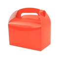 Glossy red paper gift box with top handle and buckle design for party candy packaging - Orange
