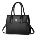 Große schwarze Leder-Handtasche mit goldener Schmetterlingsschließe und Schultergurt - 28x12x22cm / Schwarz
