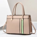 Stylish beige and green patchwork leather handbag with gold hardware for women - Medium / Khaki