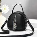 Black lychee texture tassel crossbody bag with silver bear charm and round handle - 17x8x18 / Black