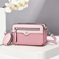Bolso bandolera rosa tipo patchwork con textura de punto y monedero pequeño redondo - Rosa