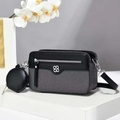 Bolso bandolera de moda macaron patchwork con mini estuche y logo de trébol plateado - Negro