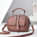 Dusty pink multi-layer leather crossbody bag with silver rivet details and top handle - Dusky Pink