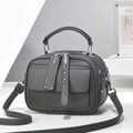 Multi-layer dark grey leather shoulder bag with top handle and crossbody strap - Dark Gray