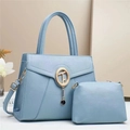Ensemble 2 pièces sac à main bleu clair en cuir grainé avec logo T doré élégant - 29x12x22cm / Bleu Ciel