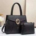Ensemble sac à main noir en cuir grainé avec détails dorés et bandoulière réglable chic - 29x12x22cm / Noir