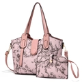 Roze bloemen shopper tas en bijpassende kleine pouch set met botanische prints - Roze