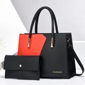 Elegant black and red two-piece tote bag set with handbag for business women - Black Red Patchwork / Black