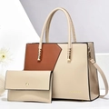 Two-piece set of beige and caramel patchwork tote bag and matching envelope clutch - Beige & Brown / Khaki