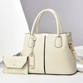 Minimalist beige pebble leather tote bag set with matching envelope pouch and gold hardware - 30cmx13cmx22cm / Off White