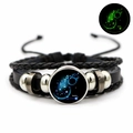 Bracciale zodiaco Acquario in pelle luminosa con perline intrecciate e effetto fluorescente - Acquario