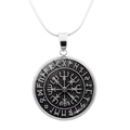 Collar brújula vikinga Vegvisir nórdica vintage con cadena de serpiente plateada y runas - Estilo Brújula Vikinga Negra (JY006534-1)