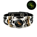 Luminous Cancer zodiac braided leather bracelet with glow-in-the-dark glass cabochon - Cancer