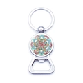 Mandala floral bottle opener keychain with glass gem and polished silver alloy ring - Colorful Mandala (JY006650-2)