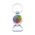 Mandala yoga flower silver metal bottle opener keychain with glass gem ornament - Radiant Geometric Mandala (JY006650-3)