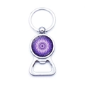 Detail of silver mandala bottle opener keychain with glass dome and purple floral design - Purple Mandala (JY006650-4)