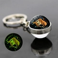 Luminous Taurus double-sided glass ball keychain with glowing star constellation pattern - Taurus