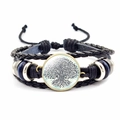 Detail of multi-layer black leather tree of life bracelet with glass cabochon - Black And White Tree Of Life(JY006587-1)