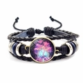 Vintage braided leather Tree of Life bracelet with purple glass cabochon and adjustable cord - Pink Purple Tree Of Life(JY006587-2)