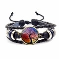 Handmade multilayer braided leather Tree of Life bracelet with colorful glass cabochon - Colorful Tree Of Life(JY006587-3)