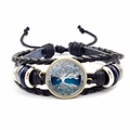 Geflochtenes Lederarmband Lebensbaum mit blauem Glasanhänger und silbernen Perlen - Sternenhimmel Lebensbaum(JY006587-12)