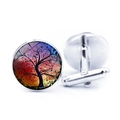 Silver cufflinks featuring a tree of life design with vibrant gradient background colors - Rainbow Gradient Black Tree (JY006601-3)