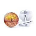 Silver tree of life cufflinks with golden tree pattern and artistic bronze background - Red Brown Background Golden Tree (JY006601-4)