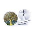 Detailed view of silver Tree of Life cufflinks with colorful mosaic glass inlay art - Mosaic Color Block Black Tree (JY006601-5)