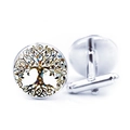 Detailed view of silver tree of life cufflinks with polished glass dome and artistic patterns - Colorful Texture Pattern Tree (JY006601-6)