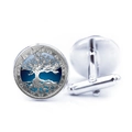 Silver Tree of Life cufflinks for men's shirts featuring a blue radial gradient design - Deep Blue Gradient Silver Tree (JY006601-12)