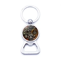 Macro detail of Nordic Viking compass bottle opener keychain with Valknut gear design - Vintage Industrial Gears and Symbols Style (JY006541-4)
