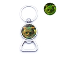 Luminous Cheshire Cat bottle opener keychain with glow-in-the-dark glass cabochon - Artistic Cat Face (JY006720-2)