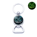 Luminous Cheshire Cat bottle opener keychain with glowing green glass cabochon pendant - Classic Illustration Cat (JY006720-3)