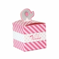 Pink striped baby shower candy box with little elephant cutout and Little Peanut text - Pink