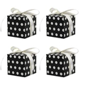 Set of 4 black gift boxes with white polka dots and decorative gold-edged ribbons - Black Printed Polka Dot With Gold Edge Ribbon