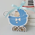 Detail of blue baby stroller gift box with white bow and heart pattern decoration - Blue
