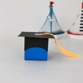 Blue graduation cap favor box with black top and yellow tassel for party sweets - Blue