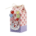 Detail of paper wedding favor box with hot air balloon pattern and rabbit decoration - Purple Rabbit