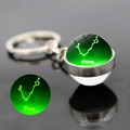 Portachiavi con sfera di vetro luminosa bifacciale con segno zodiacale Pesci e bagliore - Pesci