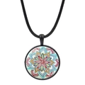 Mandala floral glass cabochon pendant necklace with black woven rope for women - Colorful Floral Mandala (JY006648-2)