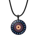 Close-up of a circular mandala pendant necklace featuring vibrant geometric patterns - Brilliant Colorful Mandala (JY006648-6)
