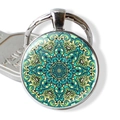 Yoga Mandala keychain with silver alloy base and colorful glass cabochon pendant - Jy006649-12
