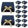 Square dark blue wedding favor boxes with gold satin bows in a bulk 12-piece packaging set - Blue