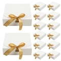 Square white wedding favor box with gold satin ribbon bow, 14-piece gift packaging set - White