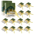 12er-Set Ramadan-Geschenkboxen in Dunkelgrün und Weiß mit goldenen Moscheemustern und Bändern - Buchschachtel / Grün