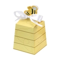 European style yellow bee candy box with honeycombs and a white ribbon bow decor - Trapezoid Bee Style