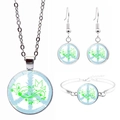 Detailed set of silver peace sign jewelry featuring green dove and floral motifs - Pink Dove Peace Sign (JY006974-5)